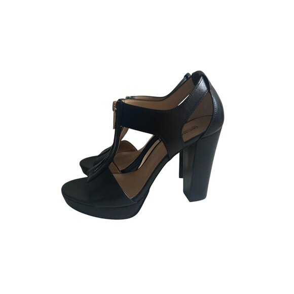 MICHAEL KORS Black Gold Leather Platform Zip Heels Size 7 - Picture 3 of 10